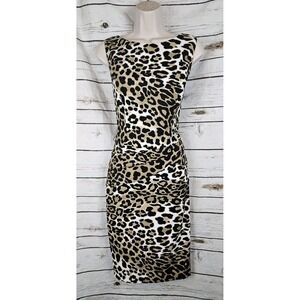 Vintage Cache Leopard Animal Print Dress 6 Y2K 90's Sheath Stretch Sleeveless